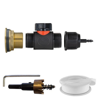 AP Supplies Water Butt Brass Kit 1 With In-Line Valve + 4mm Barb And Drill Bit from B&Q