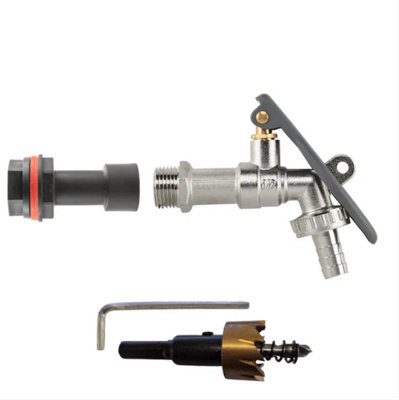 AP Supplies 1/2 Water Butt Extension Kit With Lever Tap Hose Barb And Lever Lock And Drill Bit from B&Q