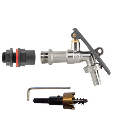 AP Supplies 1/2 Water Butt Kit With Lever Tap Hose Barb And Lever Lock And Drill Bit from B&Q