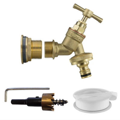 AP Supplies X002Hu7Vyr X1 Water Butt Brass Kit 3/4 Bsp To 1/2 + Drill Quick Connect Outlet + Ptfe Tape from B&Q