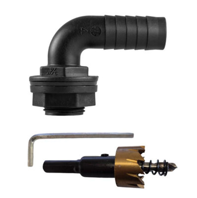 AP Supplies Tank Connector 90 Degree With Washer & Nut 3/4Bspm3/4 Barb And Drill Bit from B&Q