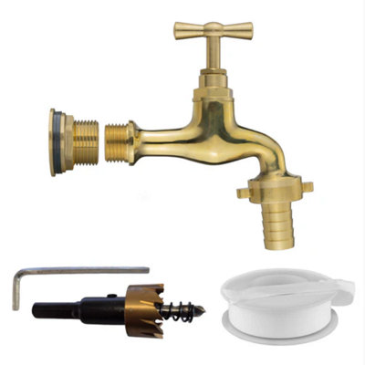 AP Supplies Water Butt Brass Kit 3/4 With 19mm Barbed Polished Brass Tap And Drill Bit from B&Q