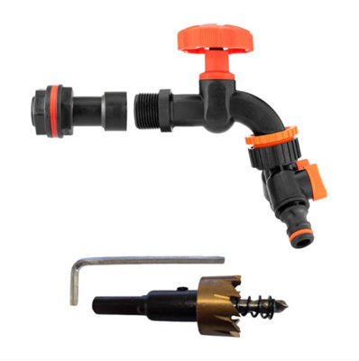 AP Supplies Water Butt Extension Kit 1/2 With Black Dial Tap + Two-Way Splitter And Drill Bit from B&Q