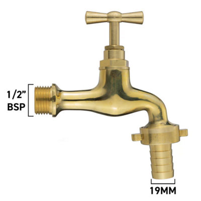 AP Supplies Garden Tap Polished Brass 1/2 Bspm 19mm Barb from B&Q