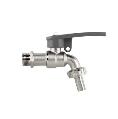 AP Supplies Lever Tap Brass Nickle Plated 1/2 Bspm Inlet With Hose Barb And Side Lock from B&Q