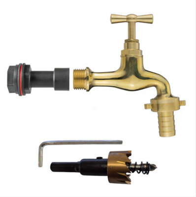 AP Supplies Water Butt Extension Kit 1/2 With 15mm Barbed Polished Brass Tap And Drill Bit from B&Q