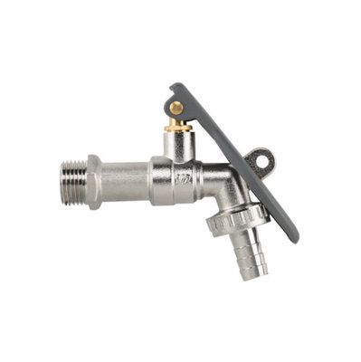 AP Supplies Lever Tap Brass Nickle Plated 1/2 Bspm Inlet With Hose Barb And Lever Lock from B&Q