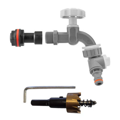 AP Supplies Water Butt Extension Kit 1/2 With Grey Dial Tap + Two-Way Splitter And Drill Bit from B&Q