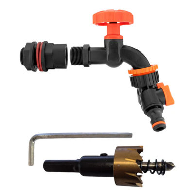 AP Supplies Water Butt Kit 1/2 With Black Dial Tap + Two-Way Splitter And Drill Bit from B&Q
