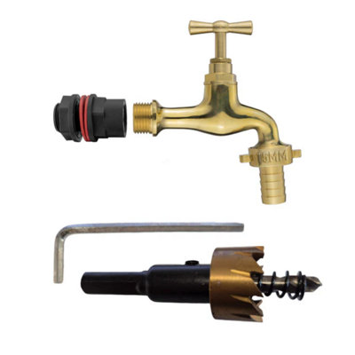 B&Q -  Water Butts Kit 1/2 With Polish Brass Tap 15mm Outlet And Drill Bit