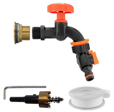 AP Supplies Water Butt Brass Kit 1 With Black Dial Tap + Two-Way Splitter And Drill Bit from B&Q