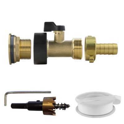 AP Supplies Water Butt Brass Kit 3/4 With Brass Valve + 13mm Barb And Drill Bit from B&Q