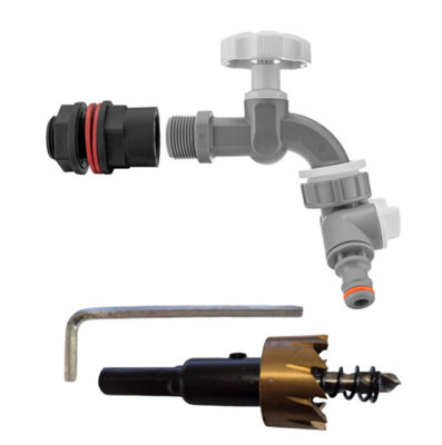 AP Supplies Water Butt Kit 1/2 With Grey Dial Tap + Two-Way Splitter And Drill Bit from B&Q
