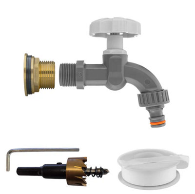 AP Supplies Water Butt Brass Kit 1 With Grey Dial Tap And Drill Bit from B&Q