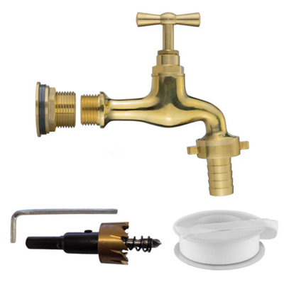 AP Supplies Water Butt Brass Kit 3/4 With 15mm Barbed Polished Brass Tap And Drill Bit from B&Q