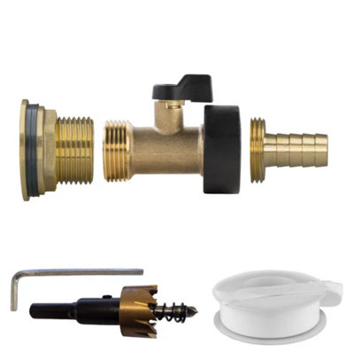 AP Supplies Water Butt Brass Kit 1 With Brass Valve + 13mm Barb And Drill Bit from B&Q