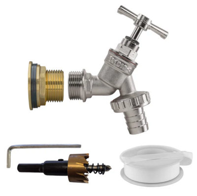 AP Supplies Water Butt Brass Kit 3/4 With Nickel Plated Brass Barbed Tap And Drill Bit from B&Q