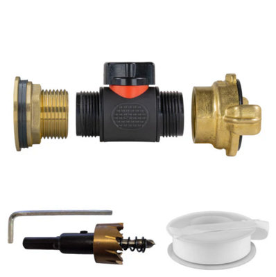 AP Supplies Water Butt Brass Kit 1 With In-Line Valve + Geka And Drill Bit from B&Q