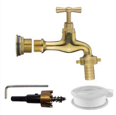 AP Supplies Water Butt Brass Kit 3/4 With 13mm Barbed Polished Brass Tap And Drill Bit from B&Q
