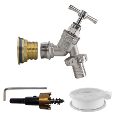 AP Supplies Water Butt Brass Kit 1 With Nickel Plated Barbed Tap And Drill Bit from B&Q