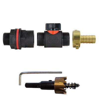 AP Supplies Water Butt Kit 3/4 With In-Line Valve + 13mm Brass Barb And Drill Bit from B&Q