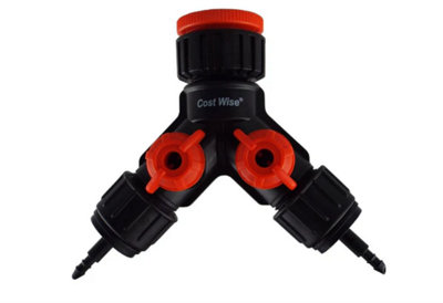 AP Supplies Double Tap Connector With Valves & 4mm Micro Barb Outlets from B&Q