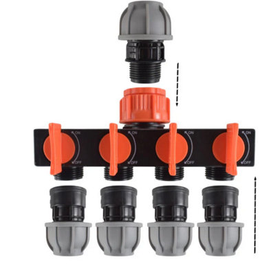 AP Supplies 4-Way Tap Splitter With Valves And 20mm Mdpe Straight Inlet/outlet Kit from B&Q