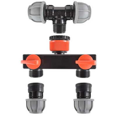 AP Supplies Tap Splitter With Valves And 20mm Mdpe Tee/straight Fittings Kit from B&Q