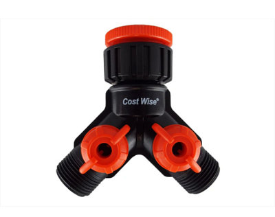 AP Supplies Double Tap Connector With Valves & Threaded Outlets Black/orange from B&Q