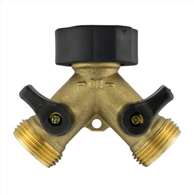 AP Supplies Double Tap Connector With Valves & Threaded Outlets Brass from B&Q
