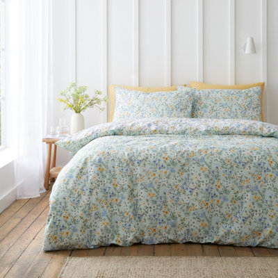 Bianca Fine Linens Green Ditsy Floral 200 Thread Count Cotton Reversible King Duvet Cover Set With Pillowcases
