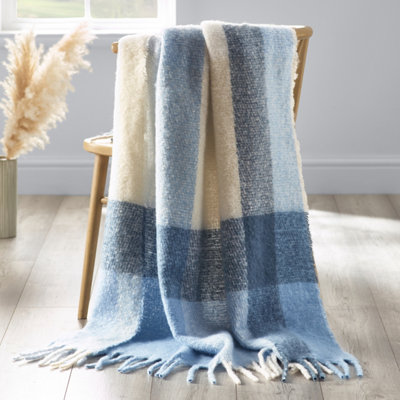 B&Q -  Faux Mohair Check 130X170Cm Blanket Throw Blue - Image 14