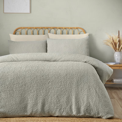 Catherine Lansfield Green Crinkle Seersucker Duvet Cover Set - Single - Image 12