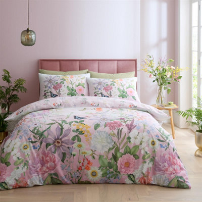 B&Q -  Enchanted Butterfly Garden Duvet Cover Set Bedding Set With Pillowcase Pink Single