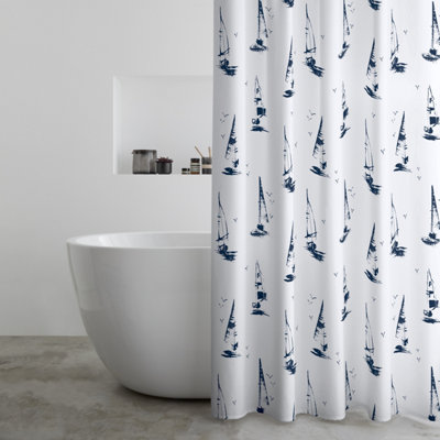 Catherine Lansfield Salcombe Boats Shower Curtain White - Image 9