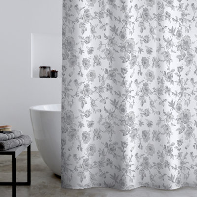 Catherine Lansfield Unisex Grey 'Mirabelle Floral' Shower Curtain In | Size: 180 Cm Width X 180 Cm Drop - Image 10