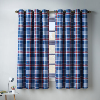 Rackhams Blue Stars And Check Fully Reversible Eyelet Curtains - 66 X 72 Inch - Image 7