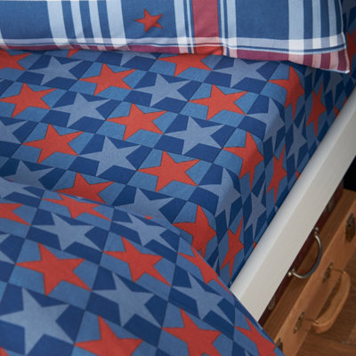 Cat Blue Catherine Lansfield Stars And Check Fitted Sheet - Image 10