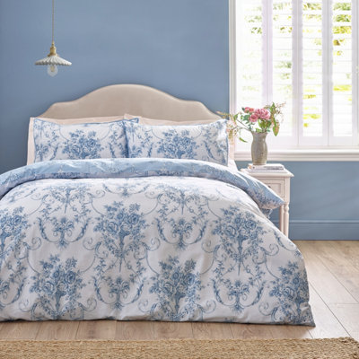 B&Q -  Antoinette Damask Reversible Single Duvet Cover Set With Pillowcase Blue