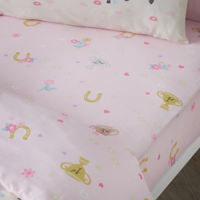 Catherine Lansfield Unisex Pink 'Happy Horses' Fitted Sheet In | Size: Junior - Image 12