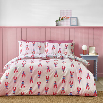 Sassy B Lobster Stripe Reversible Duvet Cover Set Pink Double - Image 9