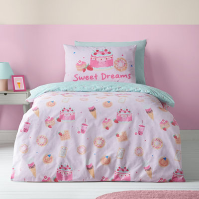 Catherine Lansfield Sweet Treats Reversible Double Duvet Cover Set With Pillowcases Pink from B&Q
