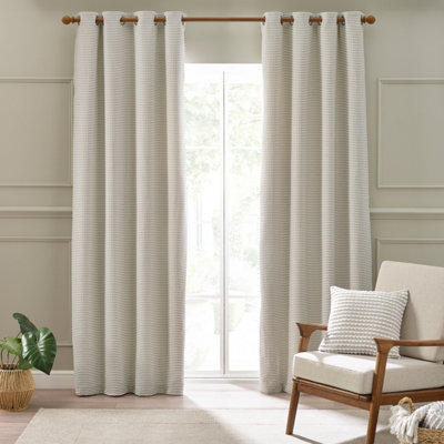 Catherine Lansfield Stab Stitch 46x90 Inch Lined Eyelet Curtains Two Panels Natural - Image 9
