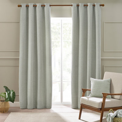Catherine Lansfield Stab Stitch 90x90 Inch Lined Eyelet Curtains Two Panels Sage Green - Image 10