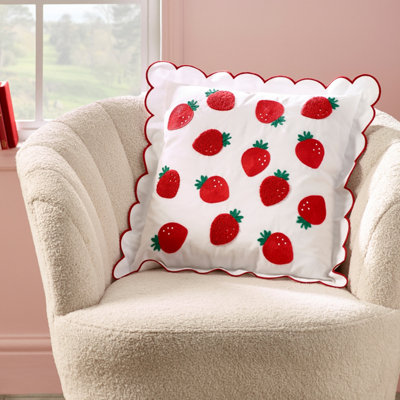 Catherine Lansfield Unisex Red 'Strawberry' Embroide Cushion In | Size: 45 Cm X 45 Cm - Image 9