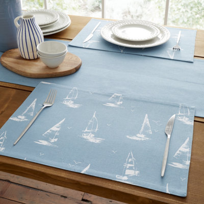 Catherine Lansfield Unisex Blue 'Salcombe Boats' Cotton Dining Placemat 4 Pack In - Image 10