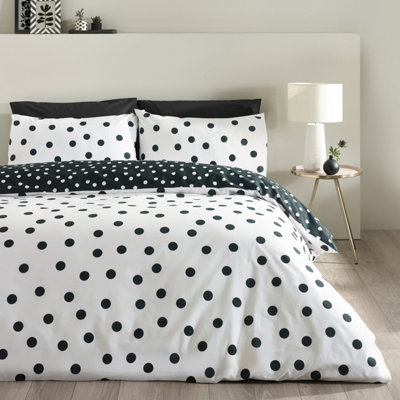 Catherine Lansfield Polka Dot Duvet Cover Set in Black | Size: Double - Image 12