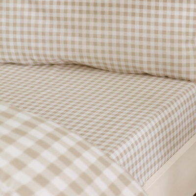 Catherine Lansfield Bamford Gingham Check Single Fitted Sheet Natural - Image 10