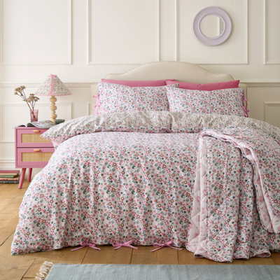 Cath Kidston Unisex Pink Pearly Queen Ditsy 100% Cotton Duvet Cover Set In | Size: Double - Image 9