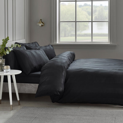 Catherine Lansfield Black So Soft Satin Stripe Duvet Cover Set - Image 11